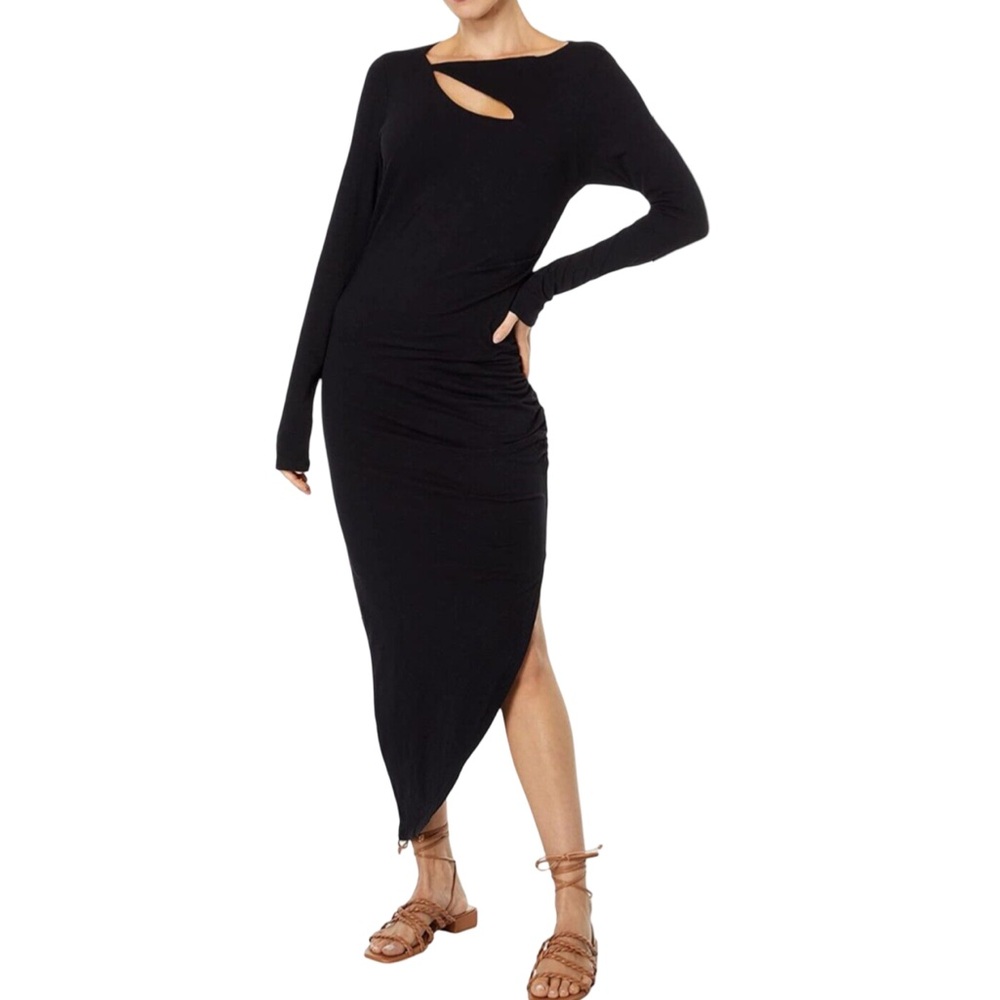 SUNDRY Womens Drape Cutout Dress Black
